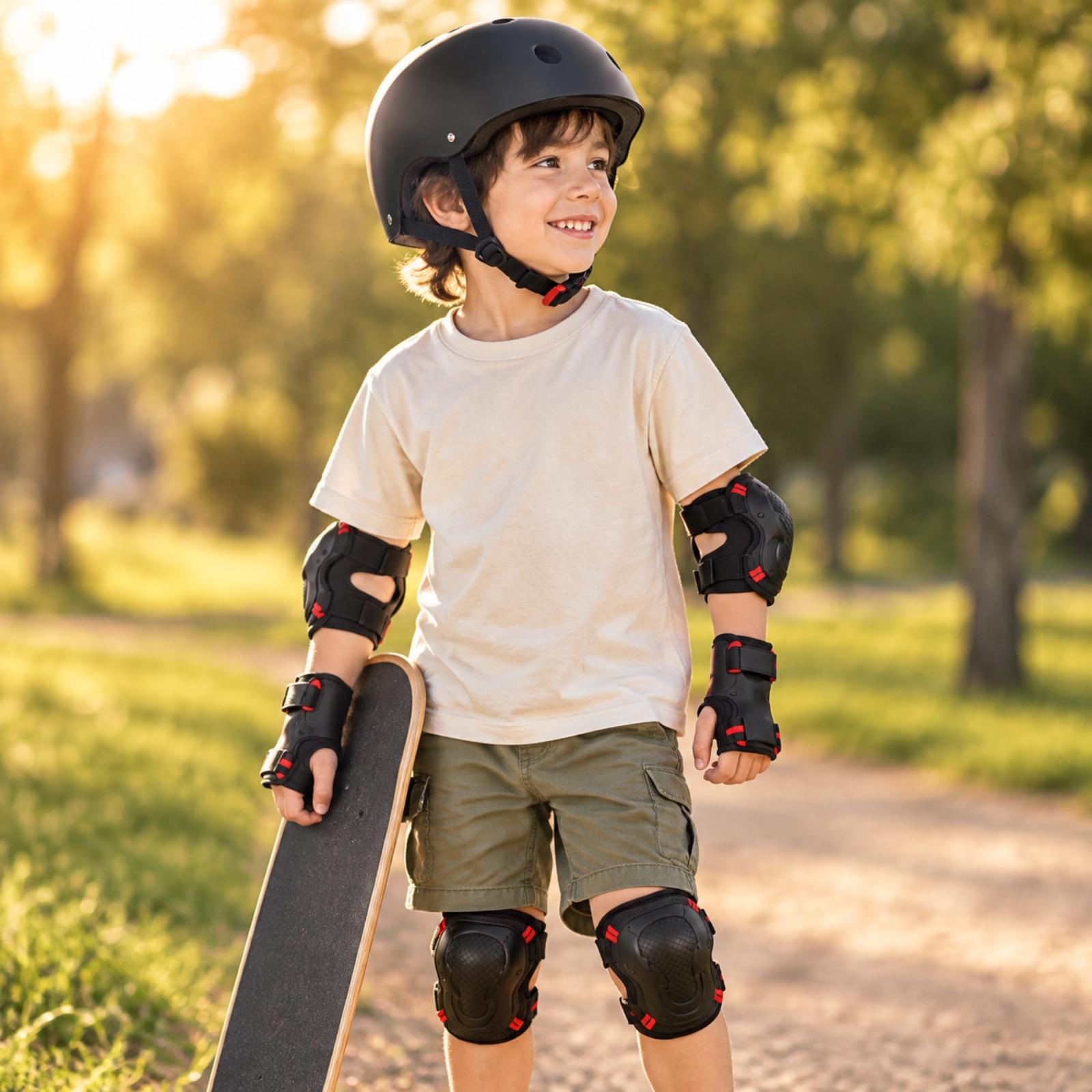 Scooter Helmet Set - ABS製ハードシェルスケートヘルメット。膝パッド、肘パッド、手首保護具がセットになっており、スケートボード、自転車、スクーターなどの安全な使用に最適。