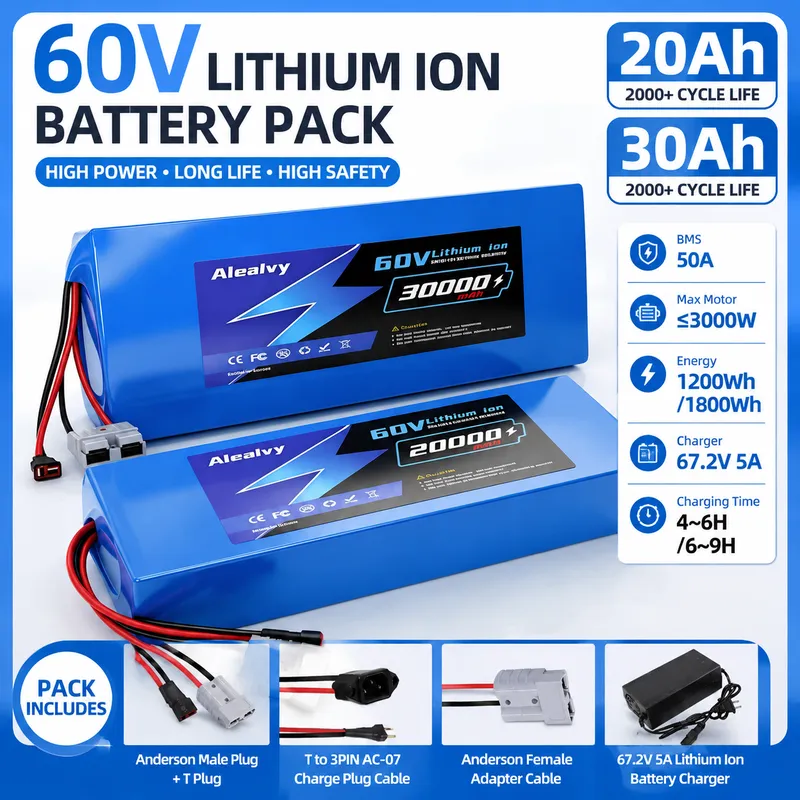 60V 30Ah 21700 Battery Pack - 電動バイク、スクーター、自転車用 60V 20AH 30AH 21700 リチウムバッテリーパック。1000W、2000Wモーターに対応。50A